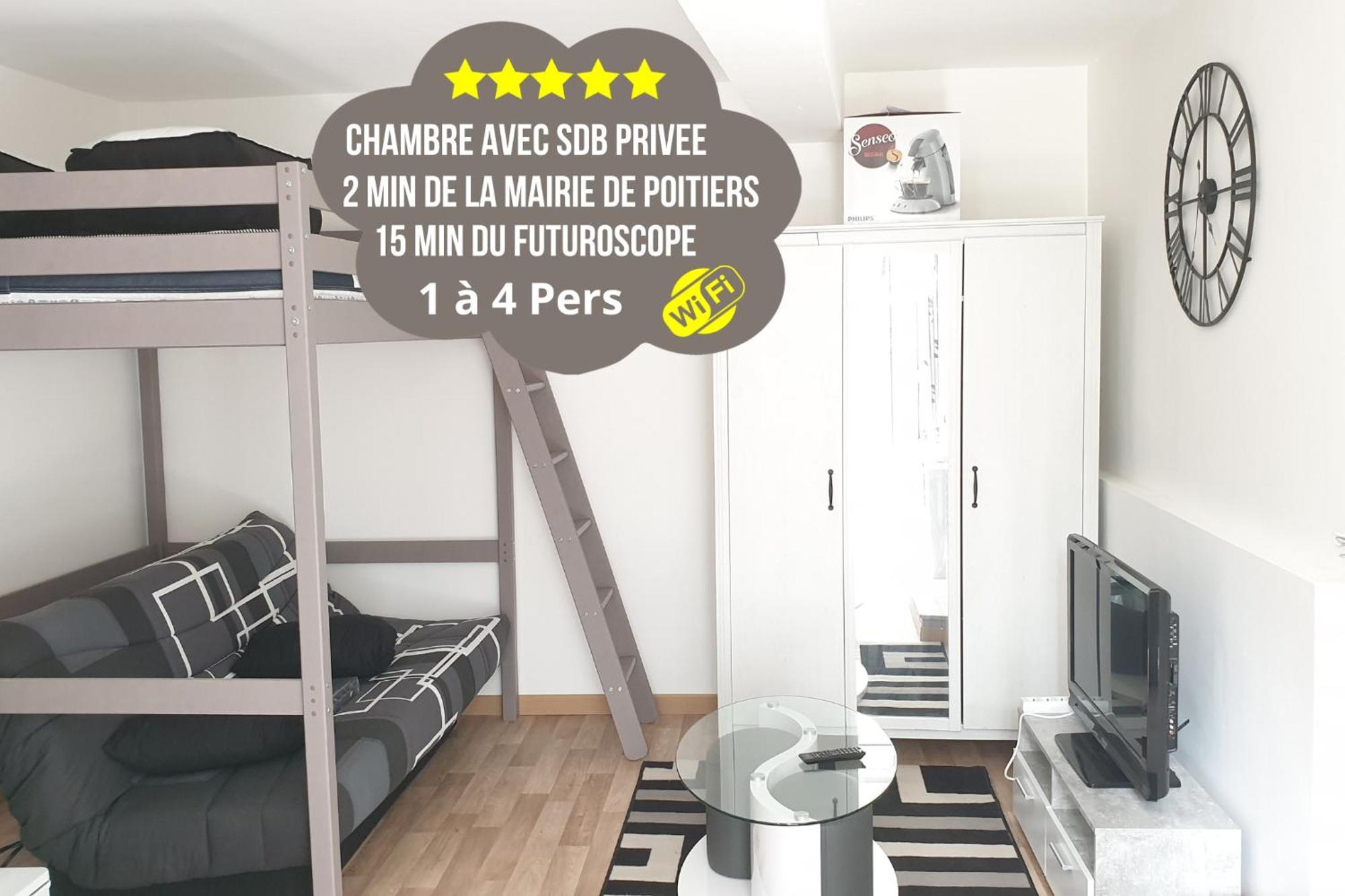 Chambres Poitiers Centre Ville - Salle De Bain, Refrigerateur, Tv Et Machine A Cafe Privatifs - Cuisine Commune - Terrasse - Hotel De Ville A 200M Luaran gambar